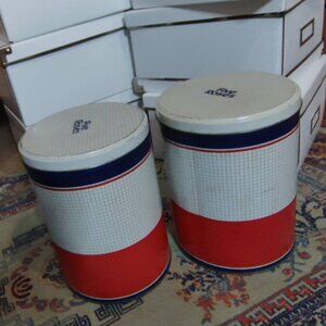 Vintage Five Roses Flour Tin Canisters - Set of 2 - Red White Blue